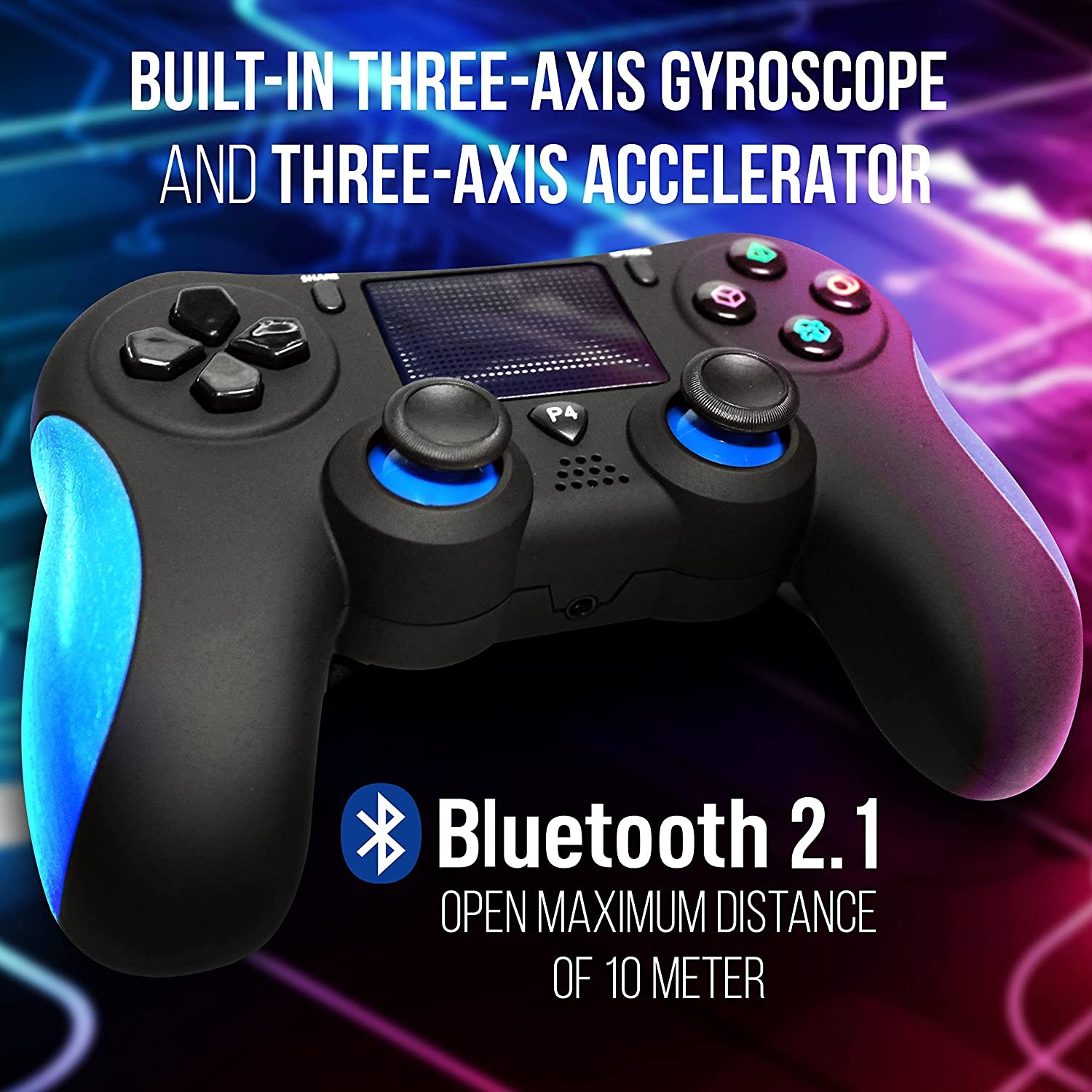Wireless PS4 Controller - High Performance Remote Joystick Game Console Controller Compatible with PS4/PS3, PC, Android, iOS Consoles - Dual Vibration, LED Lights, Built-in Speakers, 6 Axis Sensors