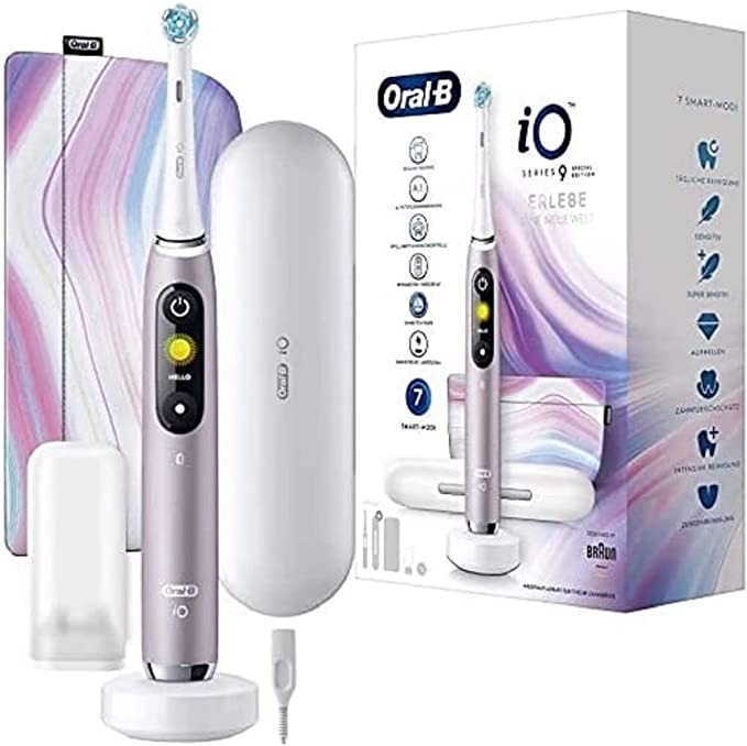 Oral-B Oral-B iO Series 9 Electric Toothbrush, 7 Brushing Modes for Dental Care, Magnet Technology and 3D Analysis, Color Display, Charging Travel Case, Special Edition, Rose Quartz