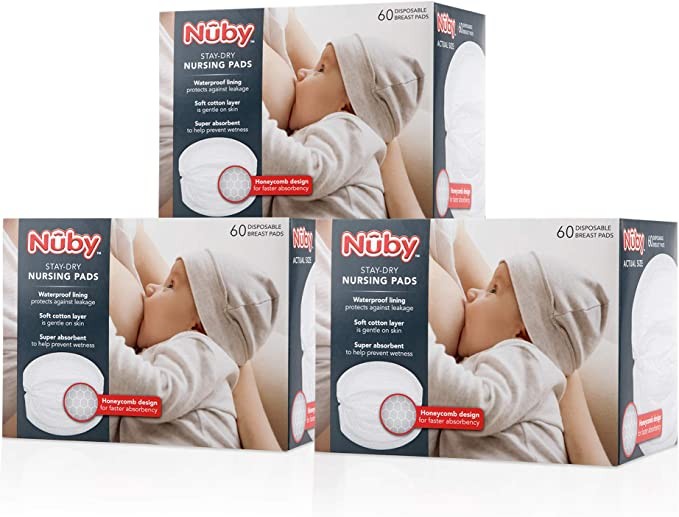 Nuby Stay-Dry Disposable Chest Pad, Honeycomb White