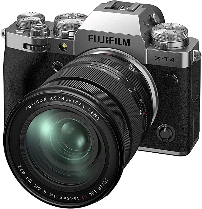 Fujifilm Fuji X-T4 camera (26.1megapixel, X-Trans CMOS 4 sensor, 7.6cm (3 inch) touch LCD), including XF16-80mmF4 R OIS WR lens kit, silver